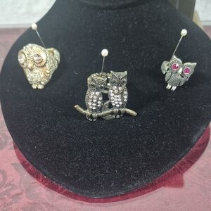 Vintage Owl Ring Set in Gold and Silver with Pink Accents